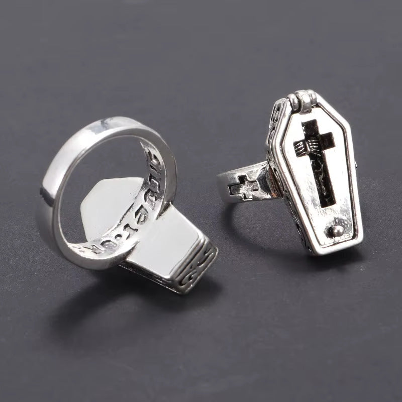 Wholesale retro skull coffin cross open gothic punk ring